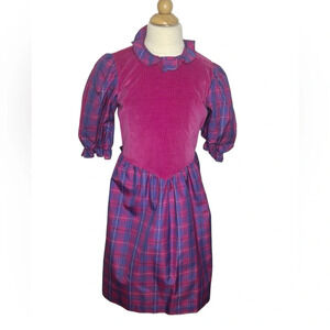 Vintage Jane Schaffhausen petit chou pink purple cricket plaid dress sz 10